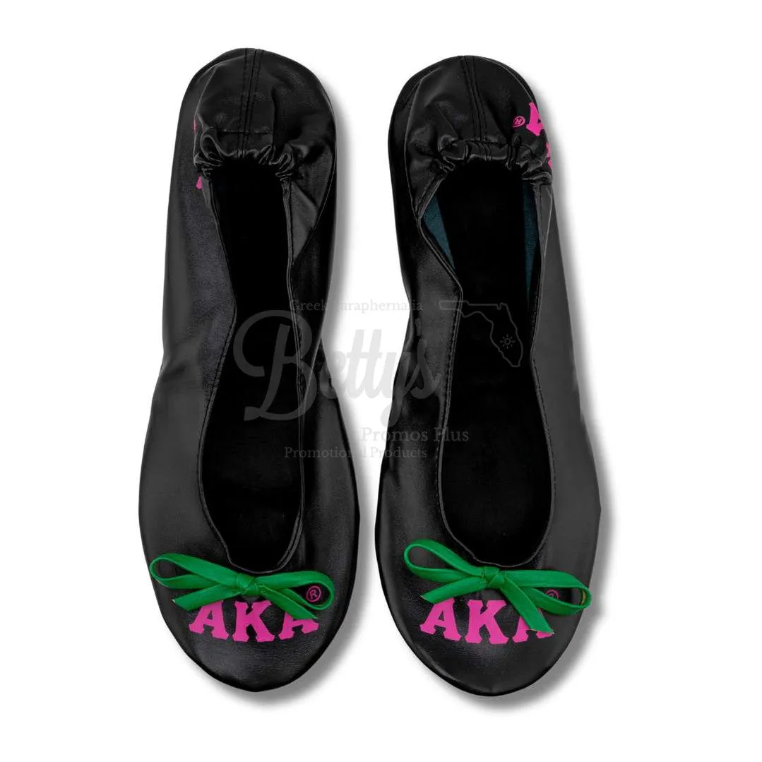 Alpha Kappa Alpha AKA Printed Foldable Ballet Flats with Carrying Case