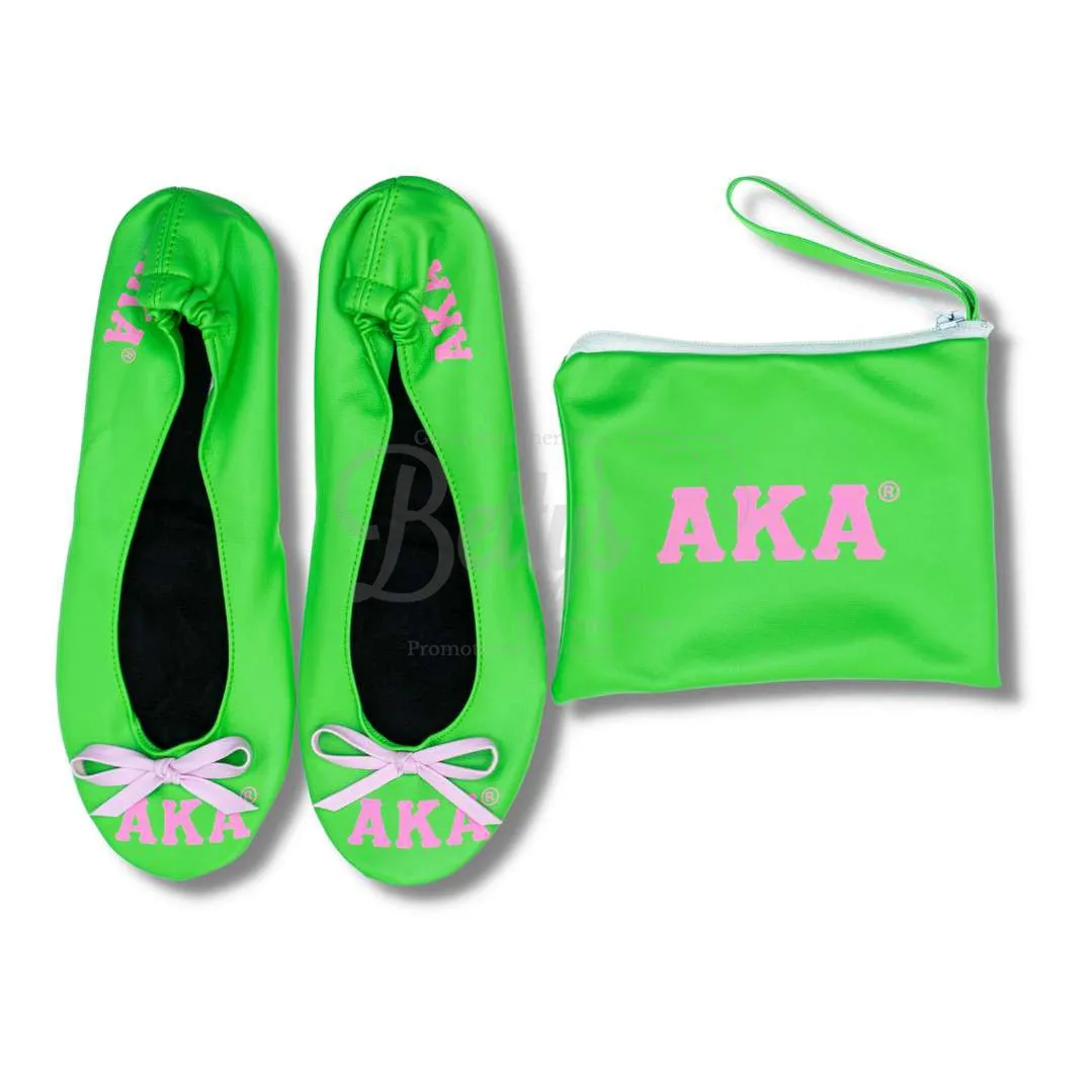 Alpha Kappa Alpha AKA Printed Foldable Ballet Flats with Carrying Case