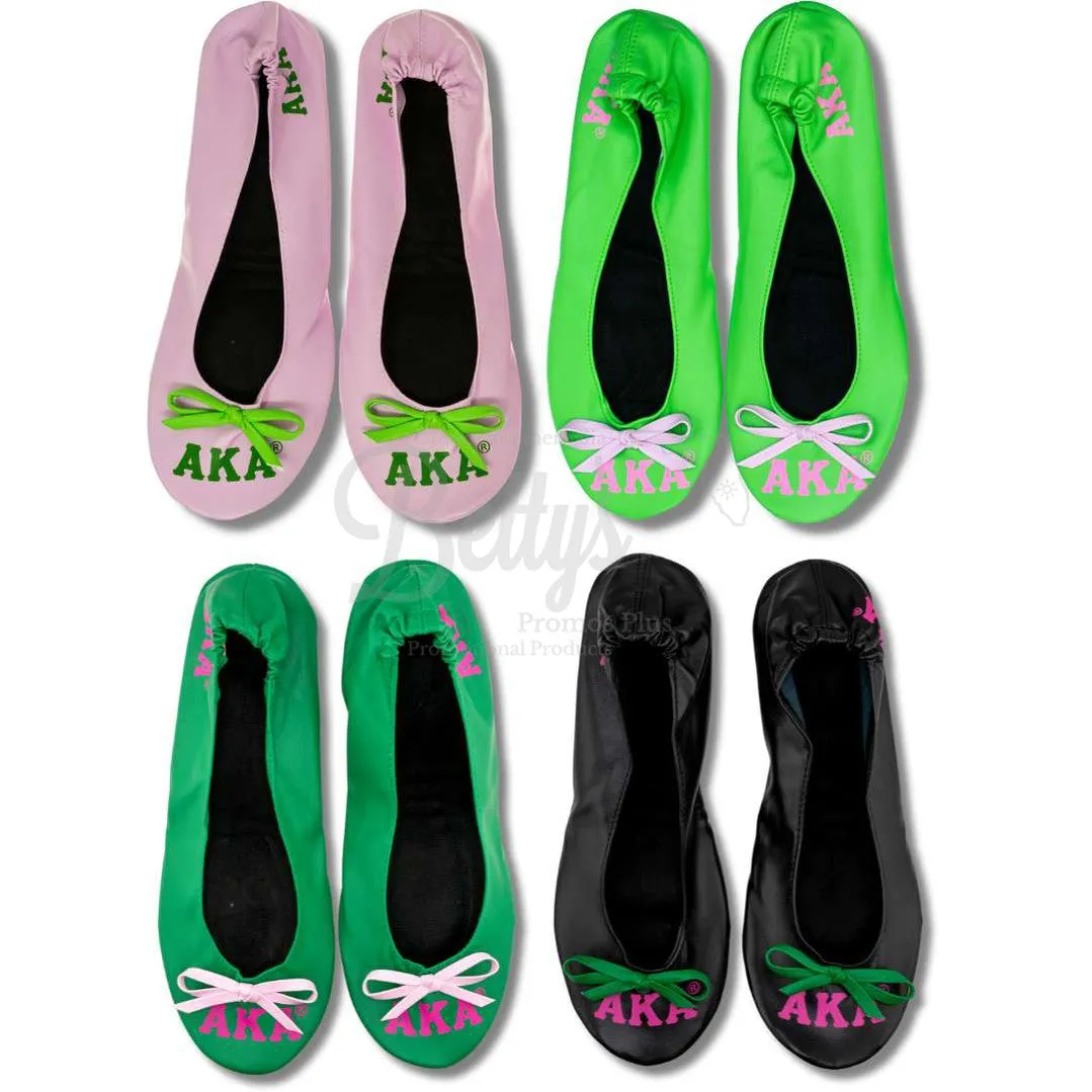 Alpha Kappa Alpha AKA Printed Foldable Ballet Flats with Carrying Case