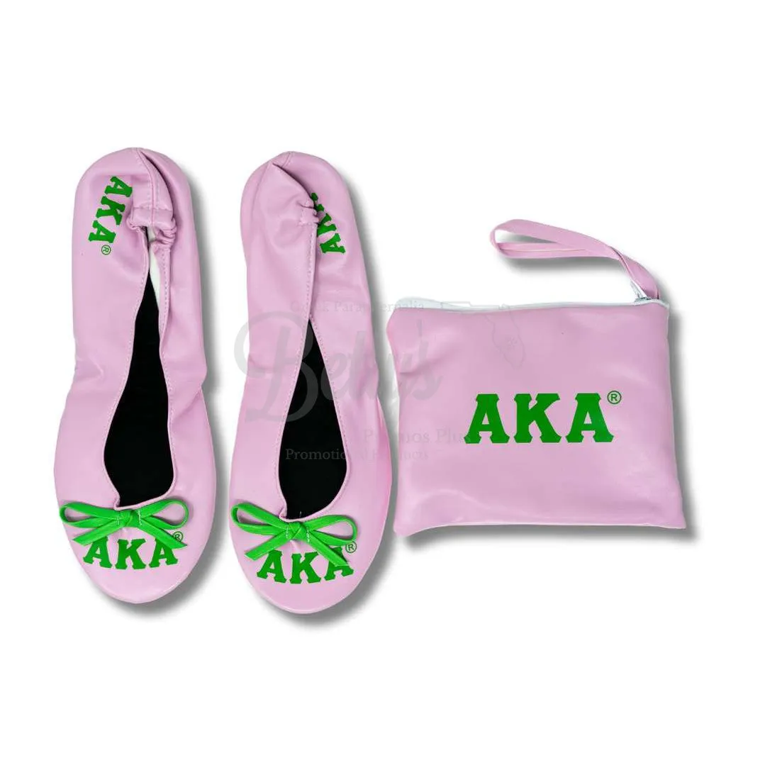 Alpha Kappa Alpha AKA Printed Foldable Ballet Flats with Carrying Case