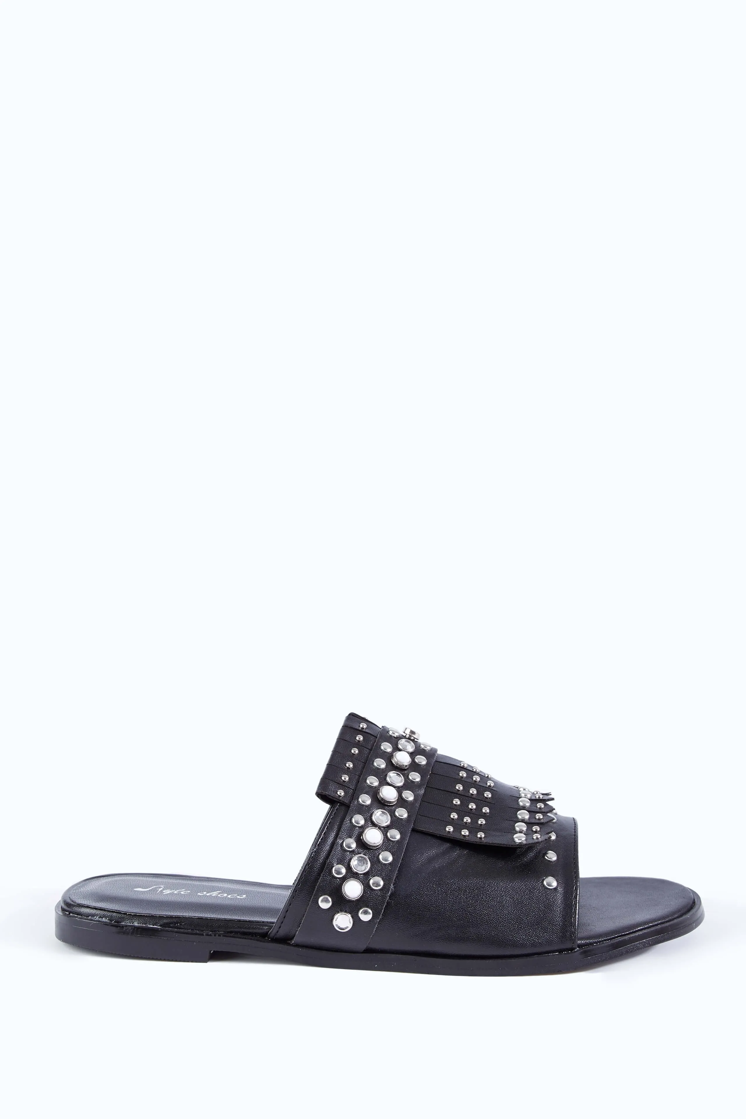 Black Faux Leather Studded Sandals