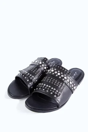 Black Faux Leather Studded Sandals