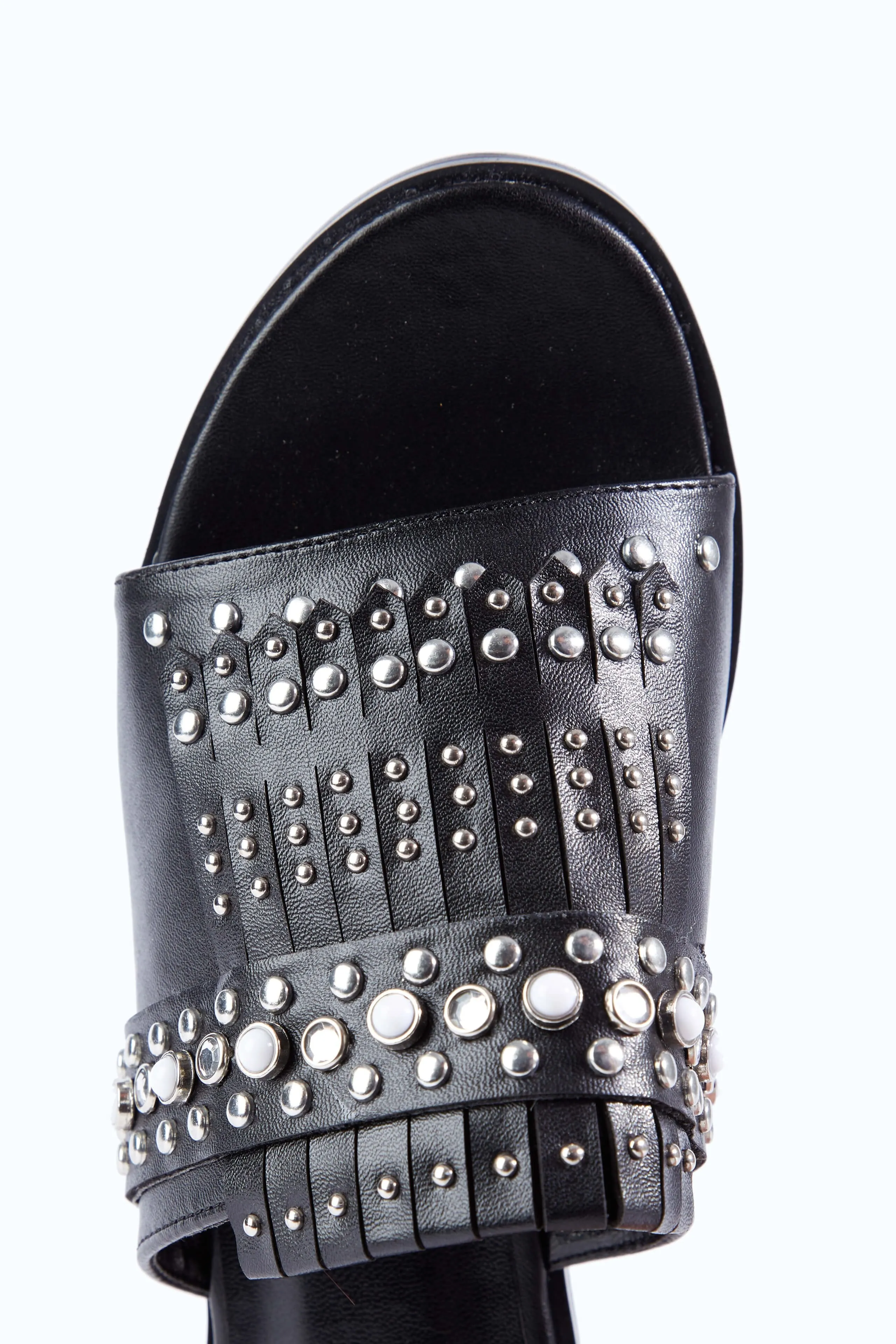 Black Faux Leather Studded Sandals