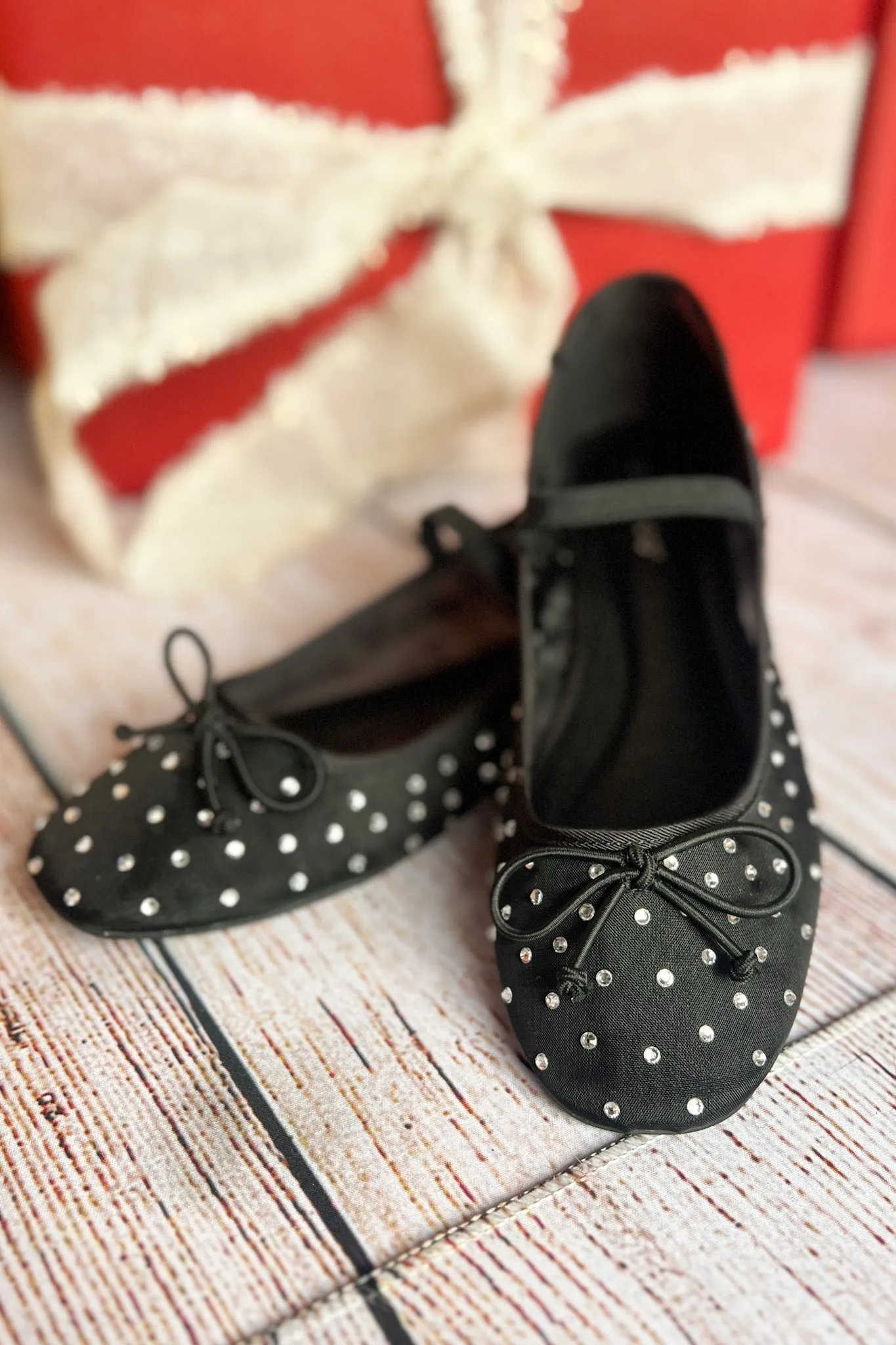 Black Mesh Stone Embellished Strap Ballet Flats *FINAL SALE*