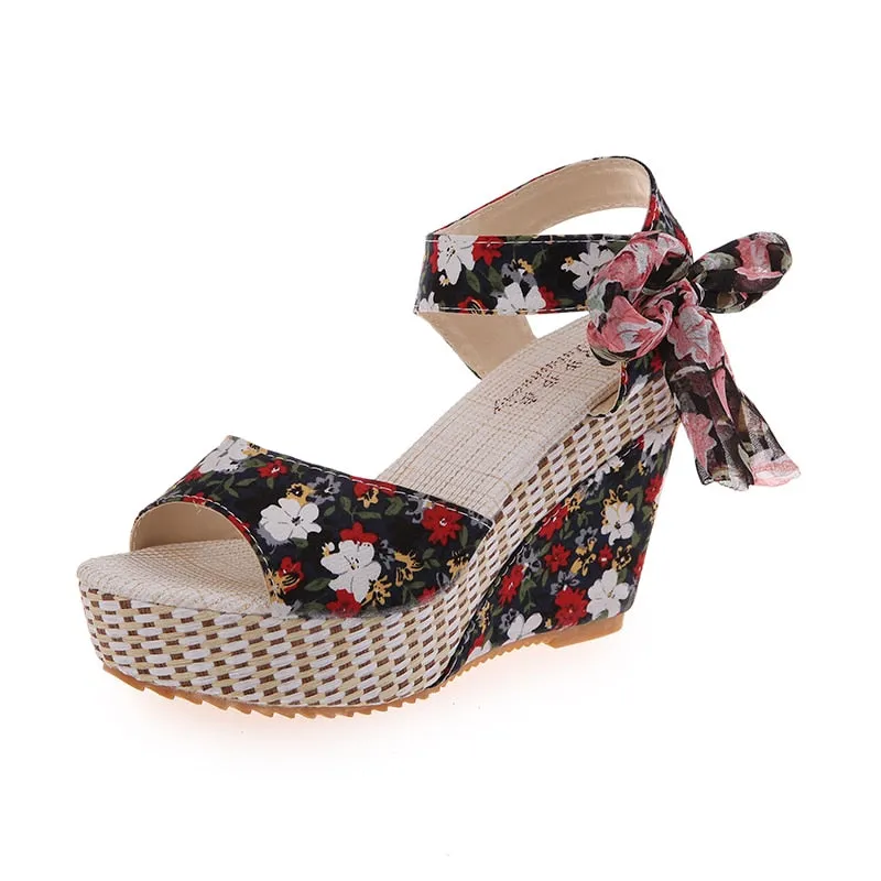 Boho Floral Wedge Sandals