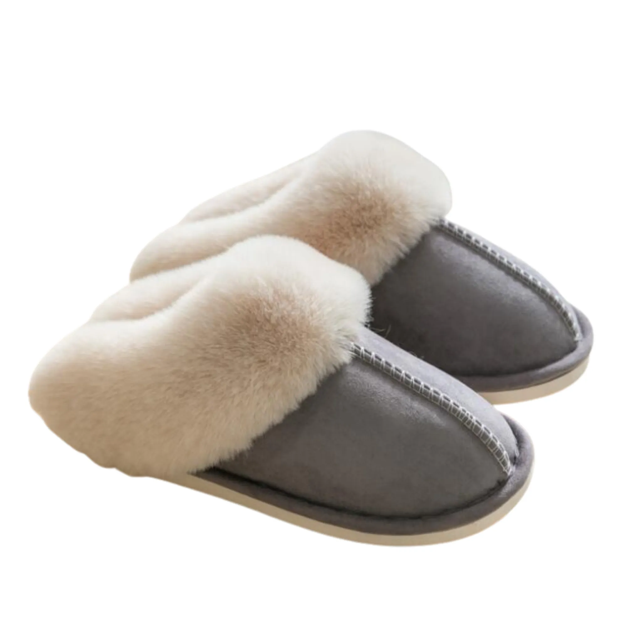 Bras & Honey Ladies Lila Slippers Faux Sheepskin Mule, Grey