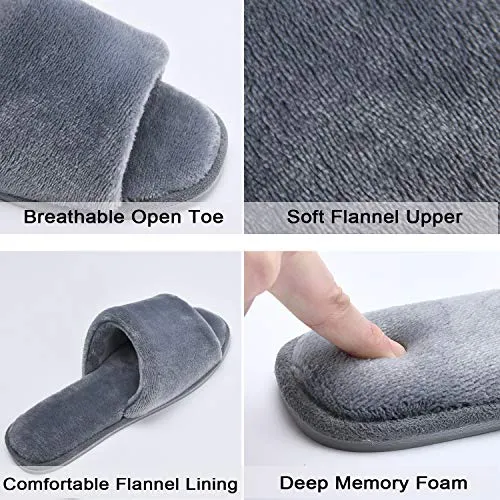 DL Open Toe Slippers for women Indoor, Cozy Memory Foam Womens House Slippers Summer Slip On, Comfy Soft Flannel Womens Bedroom Slippers Slide Breathable Size 7-8 Dark Grey