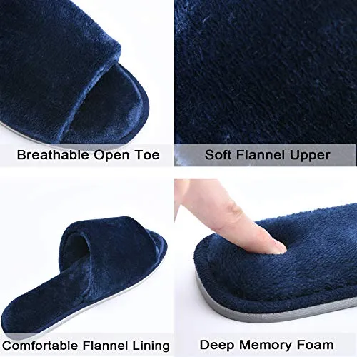 DL Open Toe Slippers for women Indoor, Cozy Memory Foam Womens House Slippers Summer Slip On, Comfy Soft Flannel Womens Bedroom Slippers Slide Breathable Size 7-8 Navy