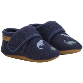 En Fant Navy Wool Slippers With Embroidery