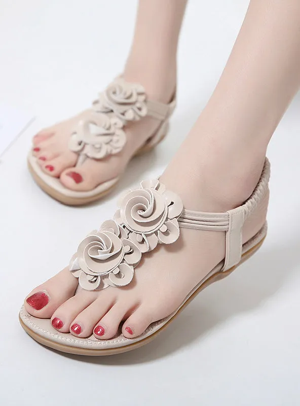 Flat Sandals Bohemian Flowers Toe Soft Comfortable