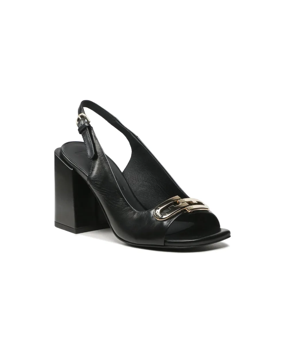 FURLA LEATHER CHAIN SANDALS IN BLACK