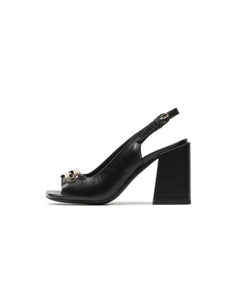 FURLA LEATHER CHAIN SANDALS IN BLACK