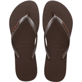 HAVAIANAS Slim Logo Metallic Sandal-Dark Brown