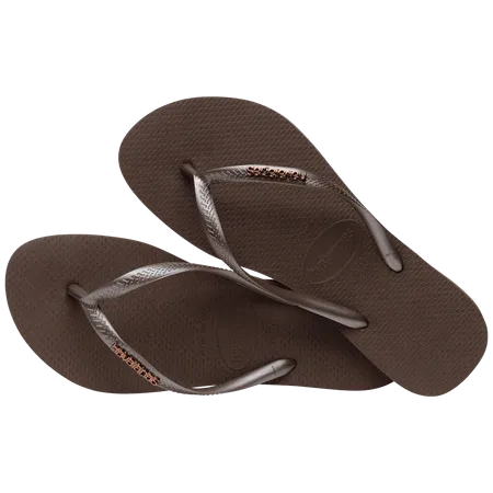 HAVAIANAS Slim Logo Metallic Sandal-Dark Brown