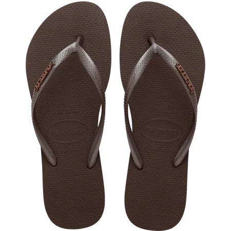 HAVAIANAS Slim Logo Metallic Sandal-Dark Brown