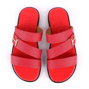 Hermes Paris With Logo Red Leather Slippers