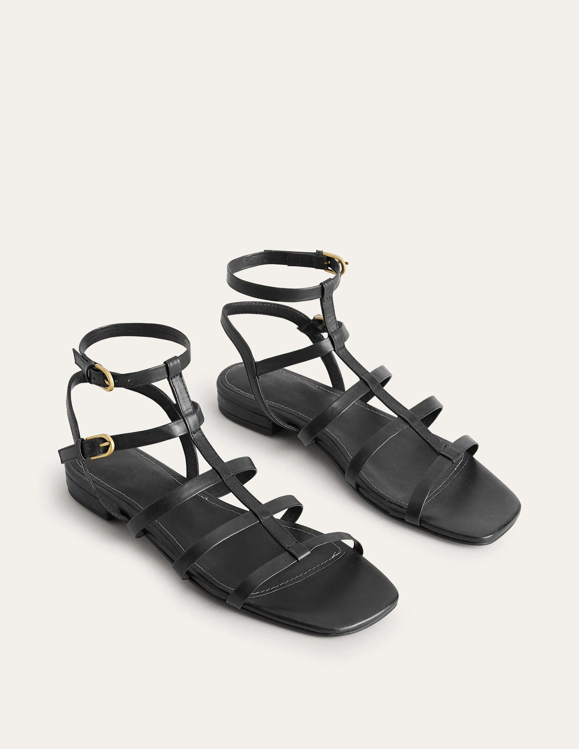 Leather Gladiator Sandals-Black