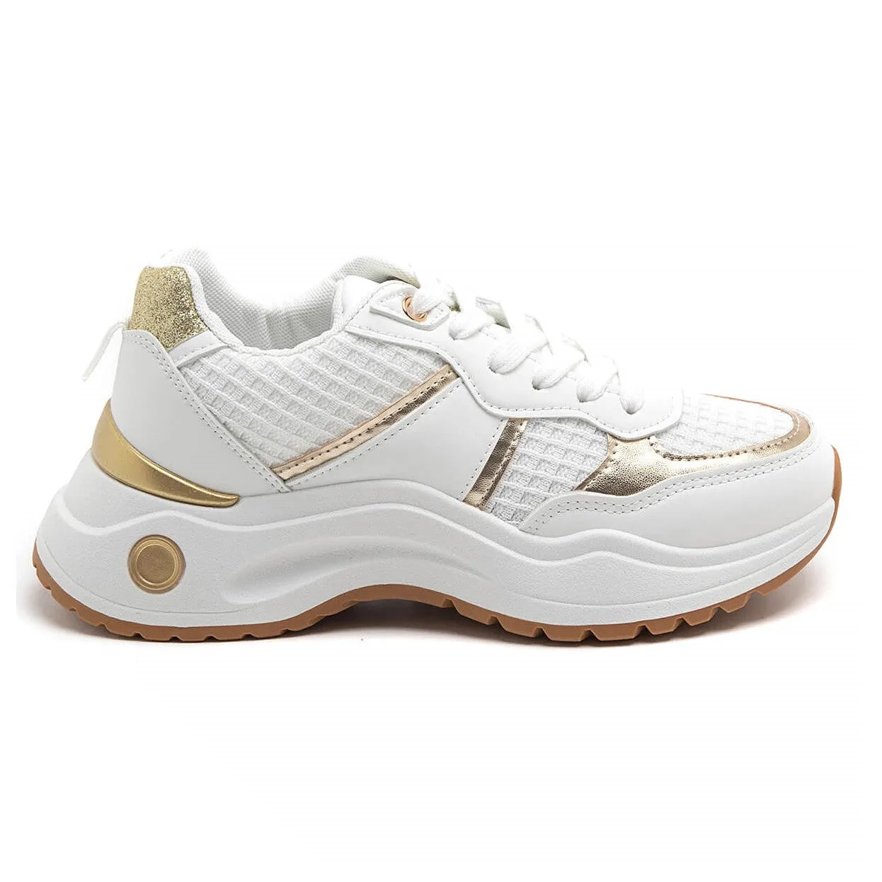 LILAH WHITE AND GOLD CHUNKY TRAINERS