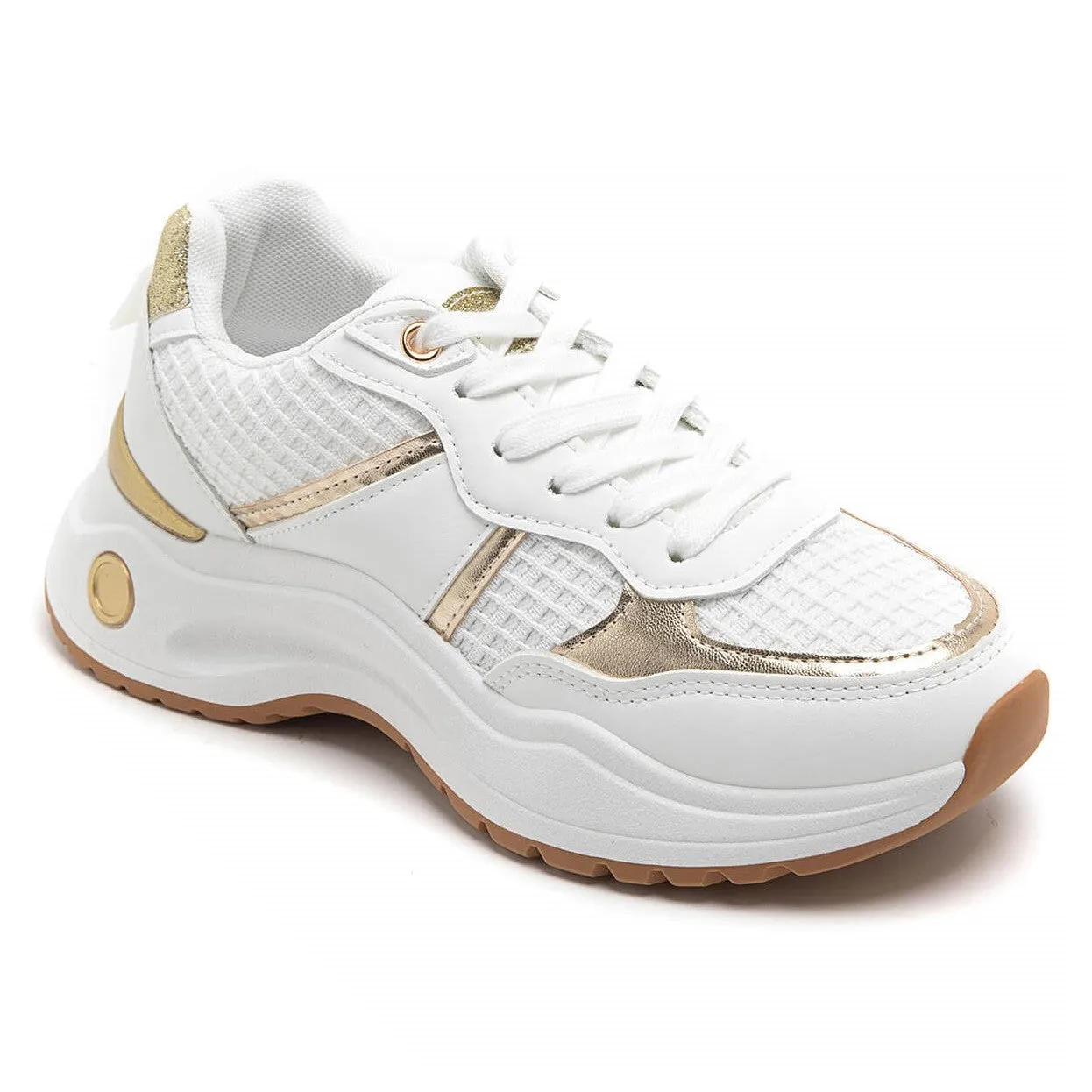 LILAH WHITE AND GOLD CHUNKY TRAINERS