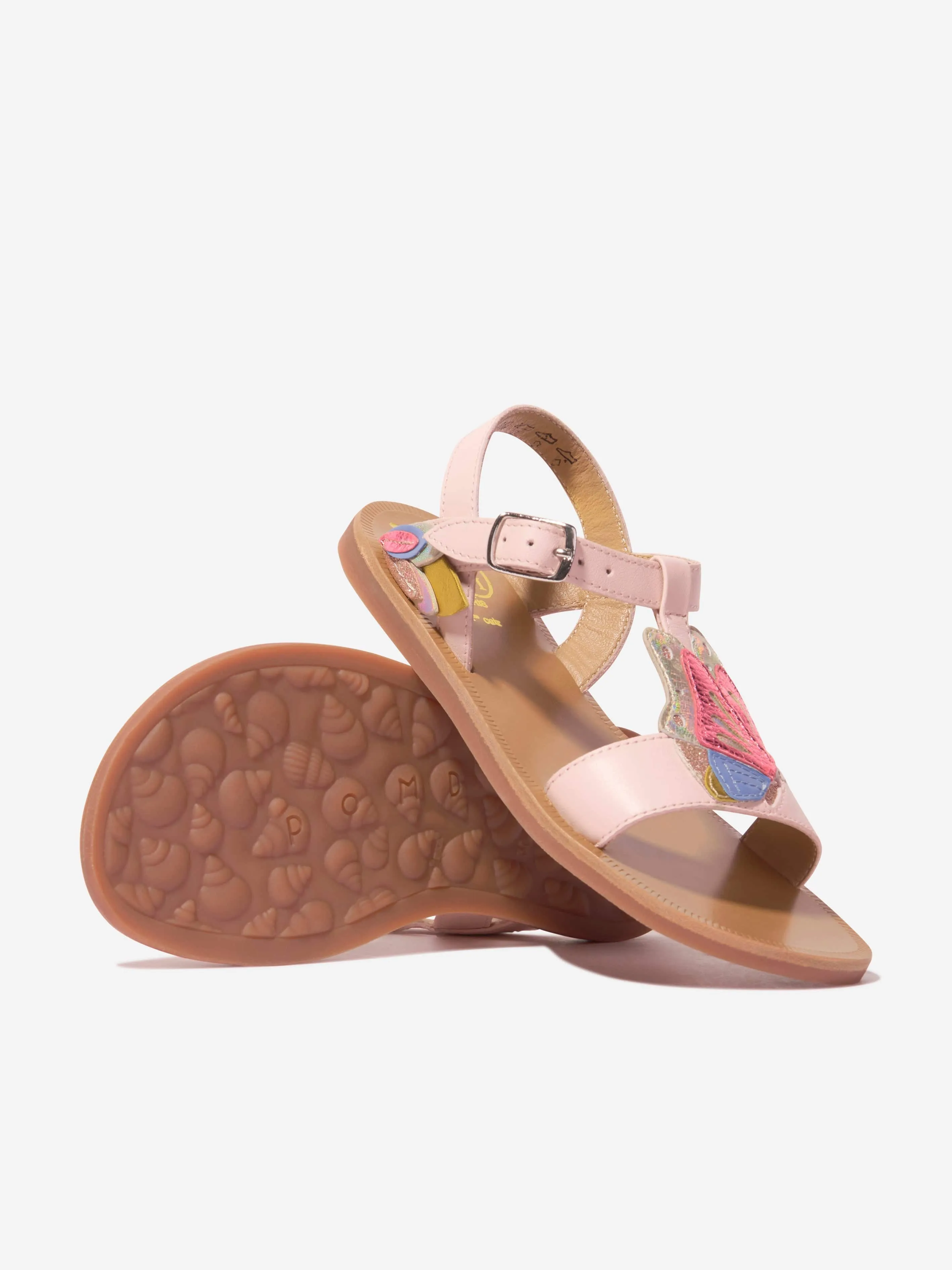 Pom D'Api Girls Leather Plagette Butterfly Sandals in Pink