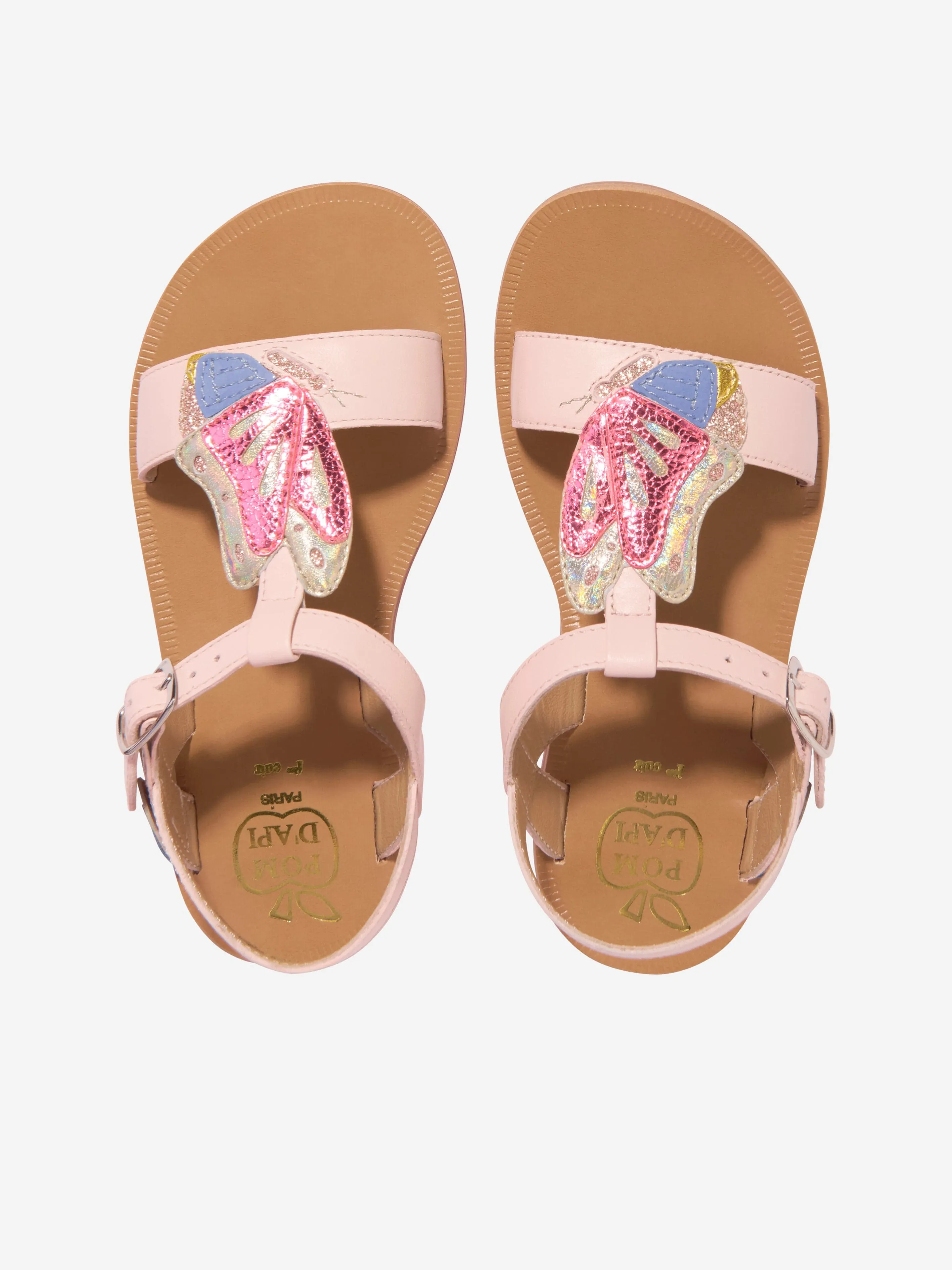 Pom D'Api Girls Leather Plagette Butterfly Sandals in Pink