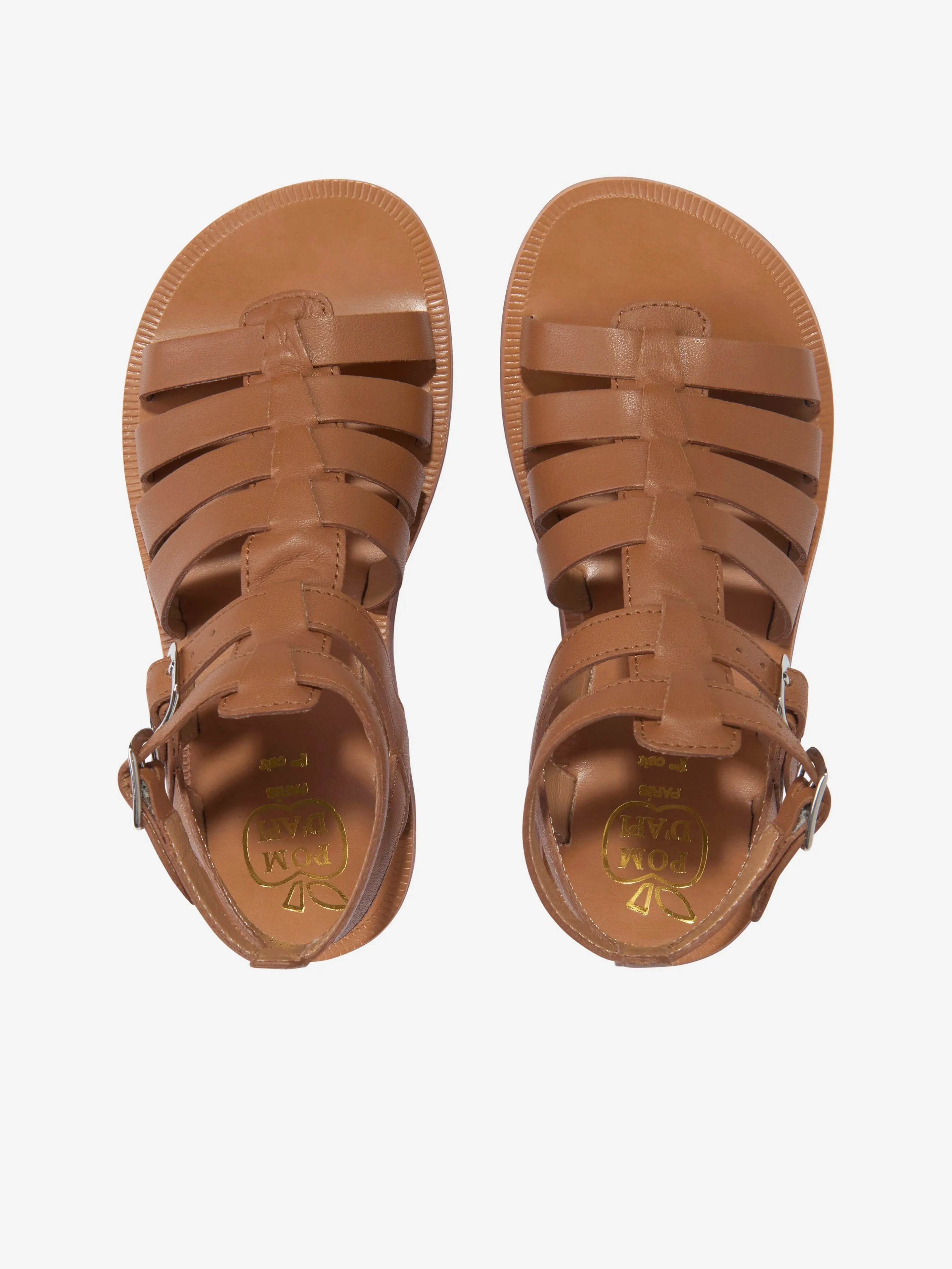 Pom D'Api Girls Leather Plagette Gladiator Sandals in Camel