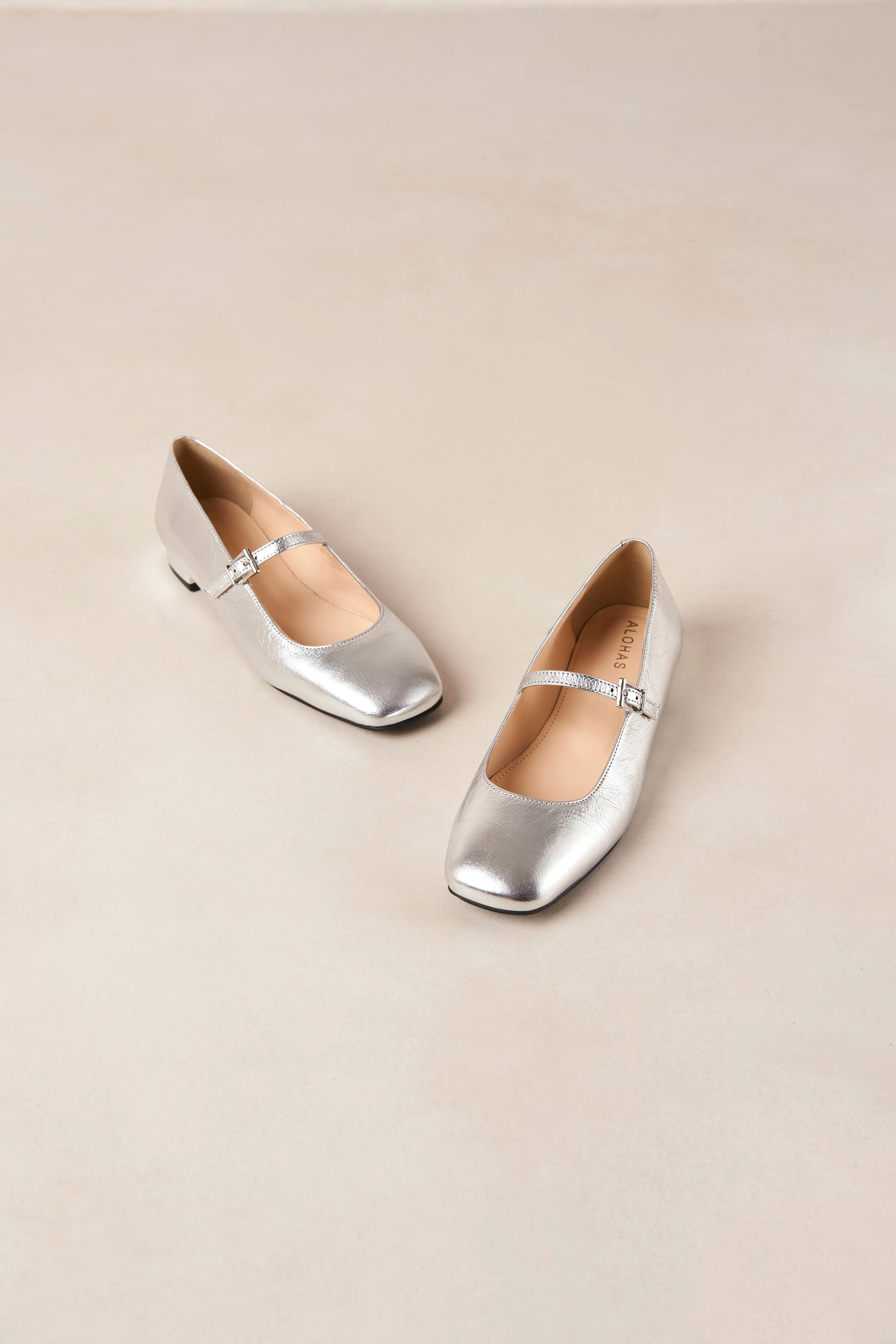 Por Do Sol Shimmer Leather Ballet Flats - Silver