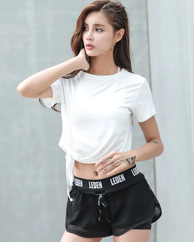 Quick Dry Crop Top Knotted Waist Shirt