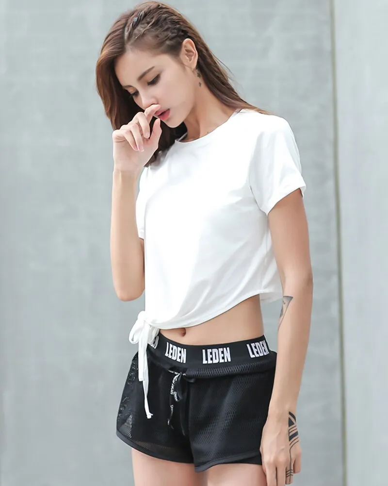 Quick Dry Crop Top Knotted Waist Shirt