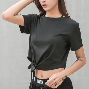 Quick Dry Crop Top Knotted Waist Shirt