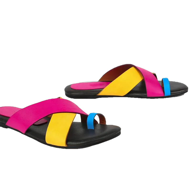 Rossana Funky Leather Flat Sandals