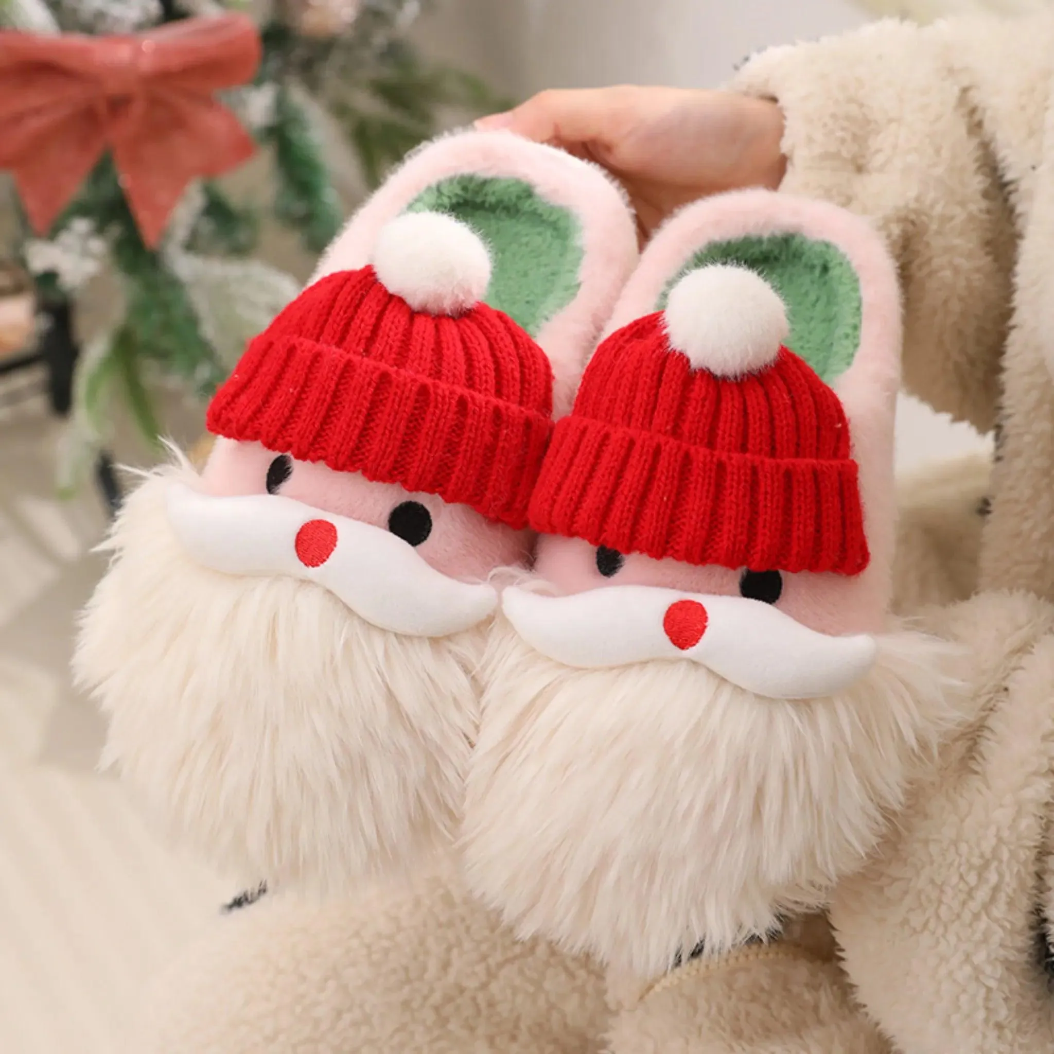 Santa Claus Slippers – Warm Plush Indoor Shoes for Women