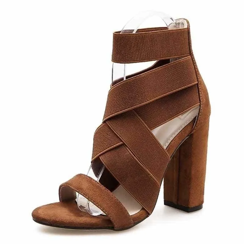 Tan Gladiator High Heels Strap Sandals