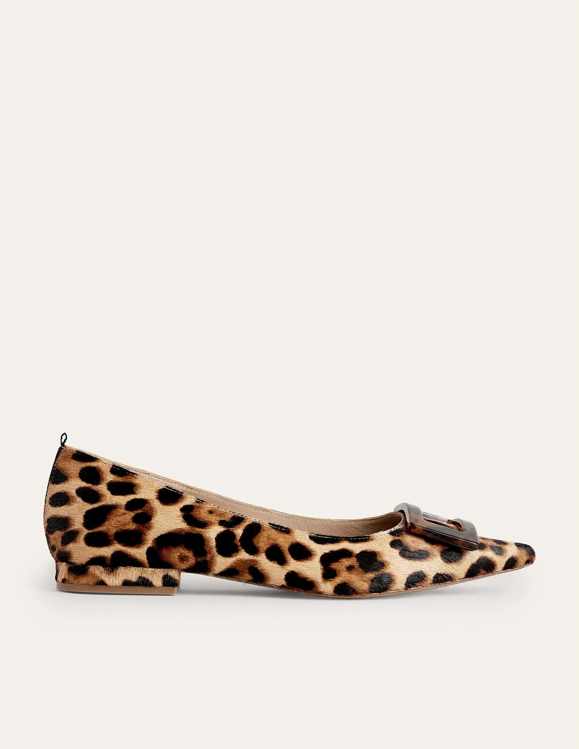 Trim Detail Point Ballet Flats-Leopard