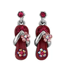 Watermelon Pink Crystal Flip Flop Earrings in White Gold Plate