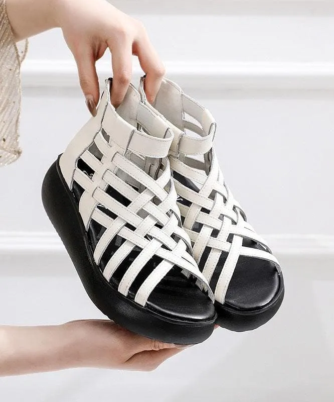 White zippered Platform Flat Sandals Hiking Sandals