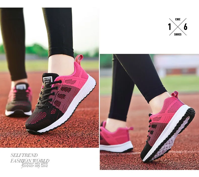 Women Breathable Walking Mesh Lace Up Flat Sneakers Tenis Feminino Vulcanized Shoes