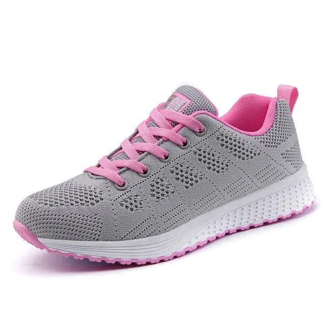 Women Breathable Walking Mesh Lace Up Flat Sneakers Tenis Feminino Vulcanized Shoes