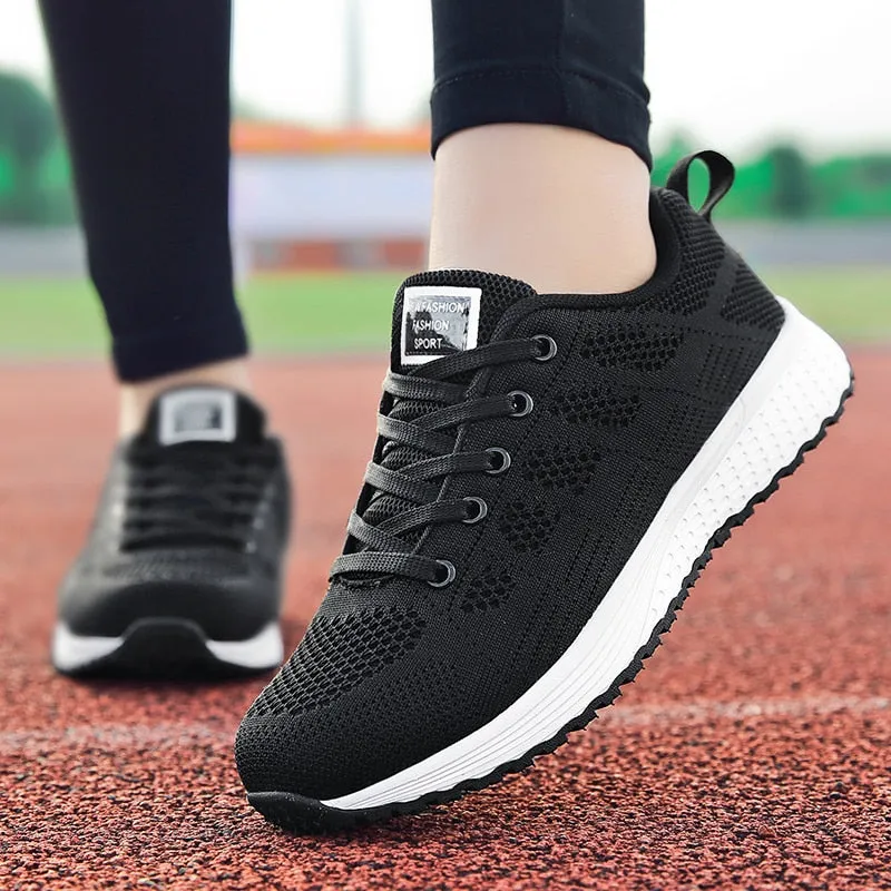 Women Breathable Walking Mesh Lace Up Flat Sneakers Tenis Feminino Vulcanized Shoes