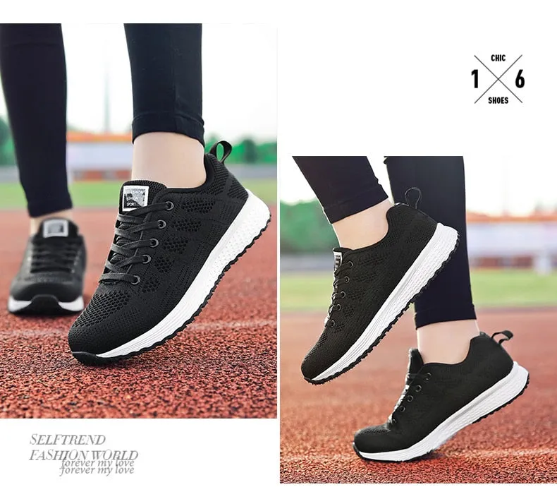 Women Breathable Walking Mesh Lace Up Flat Sneakers Tenis Feminino Vulcanized Shoes