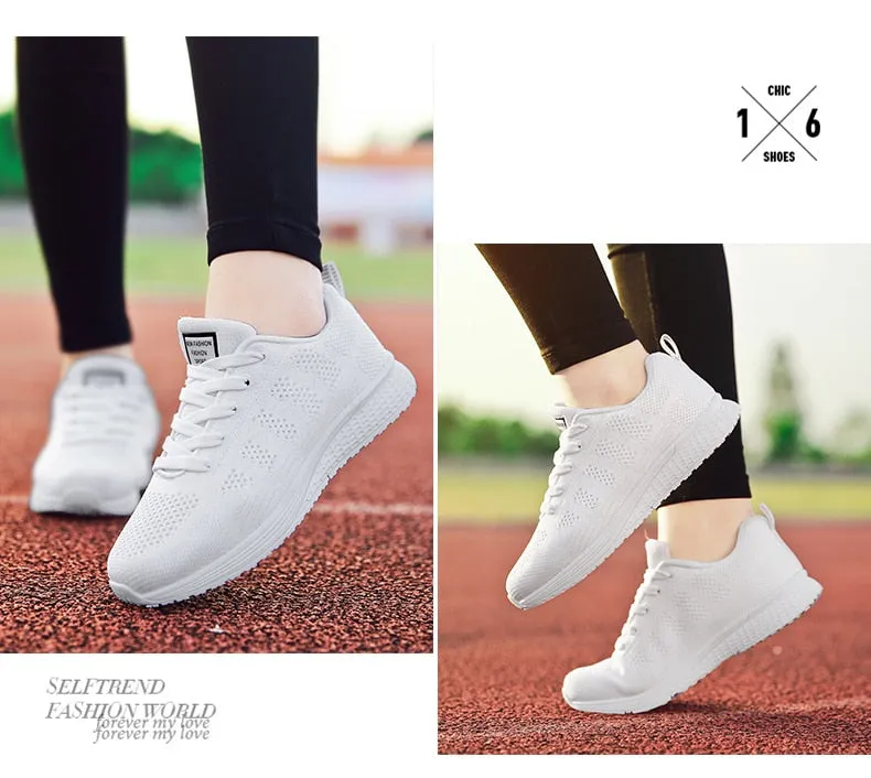 Women Breathable Walking Mesh Lace Up Flat Sneakers Tenis Feminino Vulcanized Shoes