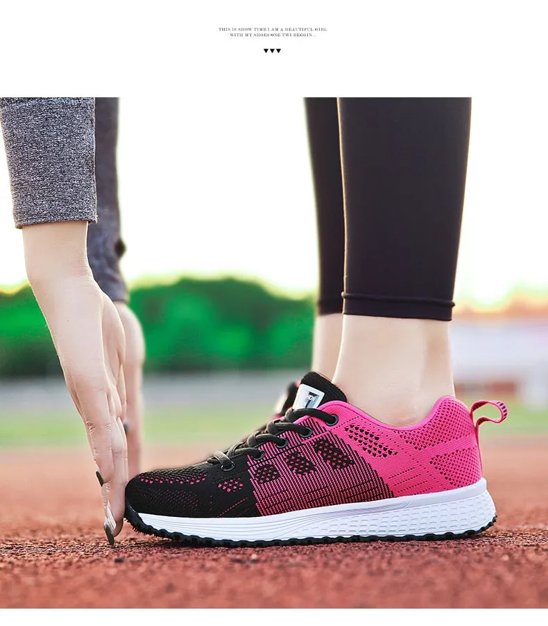 Women Breathable Walking Mesh Lace Up Flat Sneakers Tenis Feminino Vulcanized Shoes