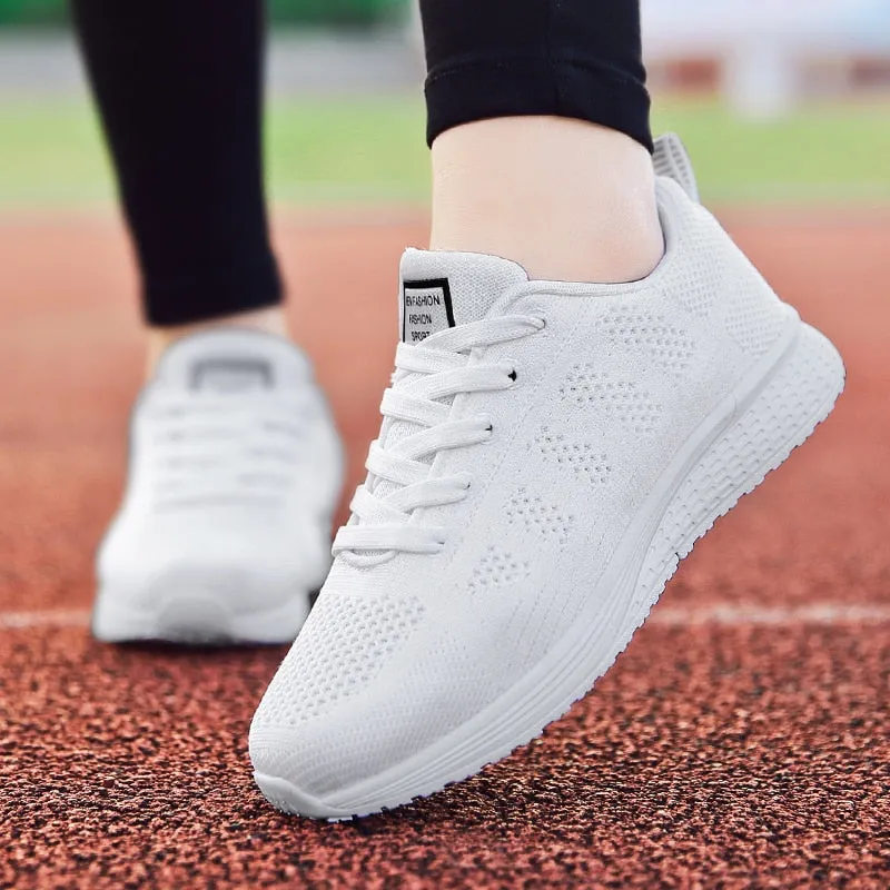 Women Breathable Walking Mesh Lace Up Flat Sneakers Tenis Feminino Vulcanized Shoes