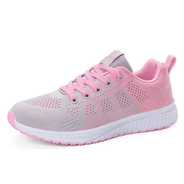 Women Breathable Walking Mesh Lace Up Flat Sneakers Tenis Feminino Vulcanized Shoes