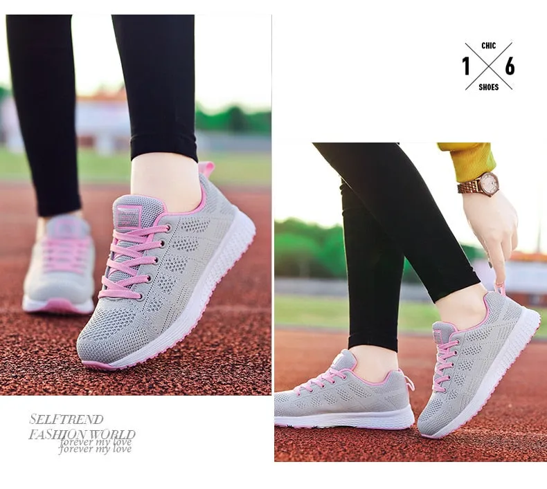 Women Breathable Walking Mesh Lace Up Flat Sneakers Tenis Feminino Vulcanized Shoes