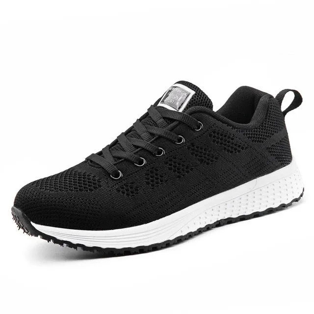 Women Breathable Walking Mesh Lace Up Flat Sneakers Tenis Feminino Vulcanized Shoes