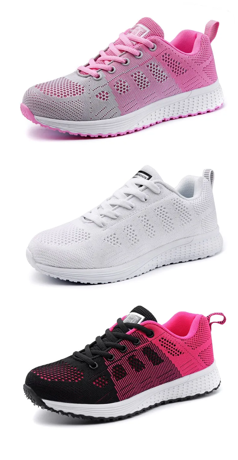 Women Breathable Walking Mesh Lace Up Flat Sneakers Tenis Feminino Vulcanized Shoes