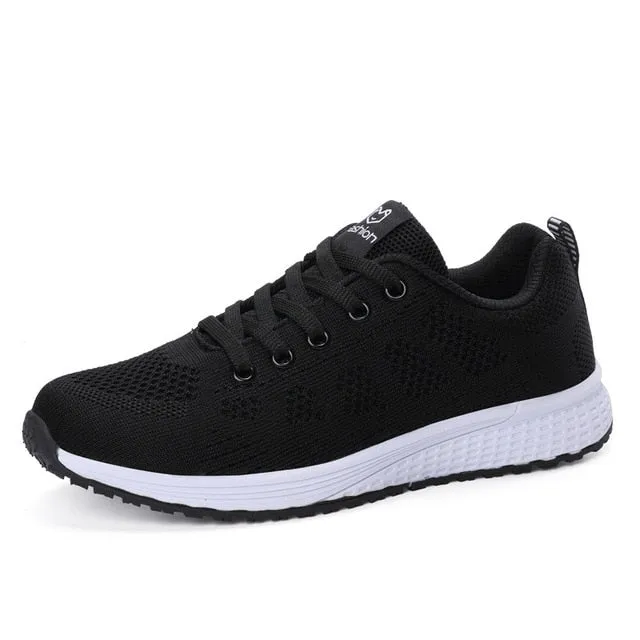 Women Breathable Walking Mesh Lace Up Flat Sneakers Tenis Feminino Vulcanized Shoes