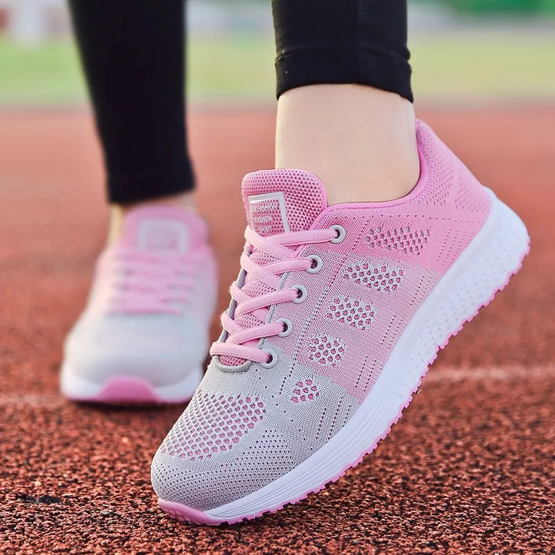 Women Breathable Walking Mesh Lace Up Flat Sneakers Tenis Feminino Vulcanized Shoes