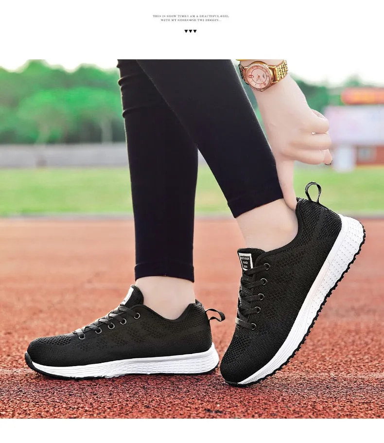 Women Breathable Walking Mesh Lace Up Flat Sneakers Tenis Feminino Vulcanized Shoes